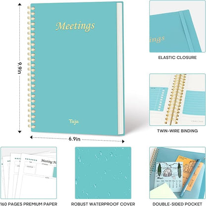 Meeting Notebook For Work Organization - Work Planner Notebook With Action Items, Agenda Planner For Note Taking, 160Pages (6.9" X 9.9") Project Planner For Men & Women - Blue
