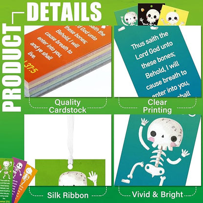 60 Pcs Halloween Skeleton Bookmark Ezekiel 37: 5 Ghost Christian Bookmarks God Wants to Give You Life VBS Exchange Gifts for Kids Adult Church School Classroom Prizes Party Favors