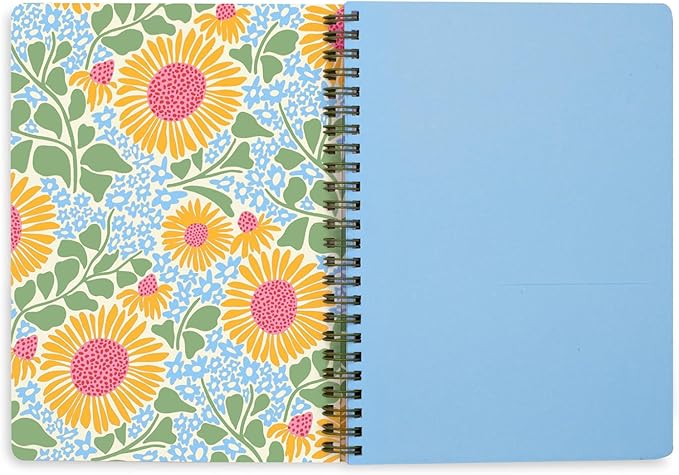 Steel Mill & Co Cute Mini Spiral Notebook, 8.25" x 6.25" Journal with Durable Hardcover and 160 Lined Pages (Sunflower)