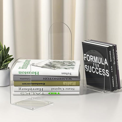 Acrylic Bookends 8 Pieces, Book Ends for Shelves, Clear Bookends for Book Shelves and Desktop Organizer, Transparent Bookends to Hold Books for Home Office Supplies