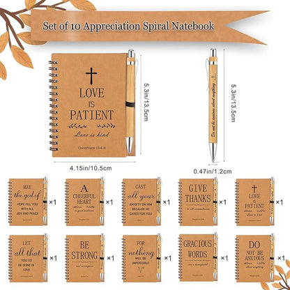10 Christian Bible Notebooks with 10 Pens, Spiral Journal Bulk Prayer Notes Christian Religious Gifts for Family Friends Colleagues