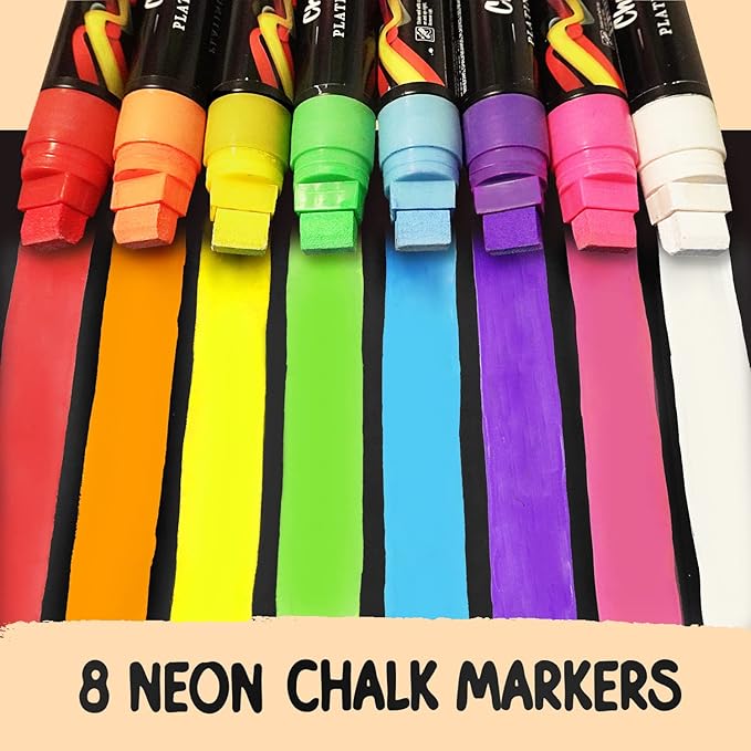 8 Washable Window Markers for Cars - 15mm Jumbo, 3 in 1 Nib, 28g Ink - Liquid Chalk Markers for Chalkboard, Blackboard, Glass, Bistro, Auto, Menu Board - Loved by Teachers, Kids, Artists, Businesses