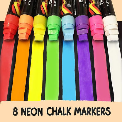 8 Washable Window Markers for Cars - 15mm Jumbo, 3 in 1 Nib, 28g Ink - Liquid Chalk Markers for Chalkboard, Blackboard, Glass, Bistro, Auto, Menu Board - Loved by Teachers, Kids, Artists, Businesses