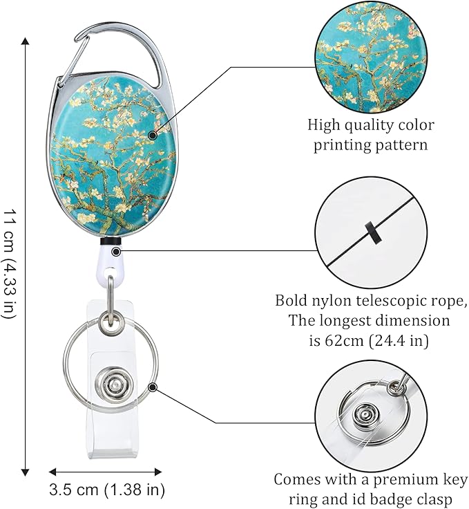 Badge Reels Retractable Double Sided Color Print Pattern Holders with Retractable Keychain and Badge Clip, Durable Nylon Rope, Green Tree