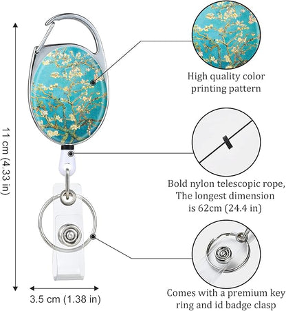 Badge Reels Retractable Double Sided Color Print Pattern Holders with Retractable Keychain and Badge Clip, Durable Nylon Rope, Green Tree
