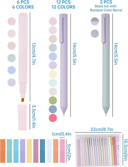NiArt Bible Study Note-Taking Kit 6 Morandi Highlighters, 14 Gel Pens, 200 Sticky Notes - Non-Bleed, Eye-Friendly Colors for Journaling, Art, Organizing & Creative Projects, Fine Tip Precision Writing