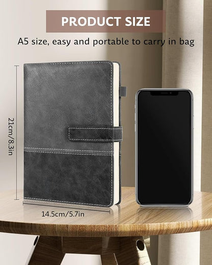 Leather Notebook Journal with Pen, A5 Lined Hardcover Notebook with Magnetic Closure, 240 Pages Daily Journal for Men Women, Ruled Journals Notebooks for Work, Writing, Note Taking - Black