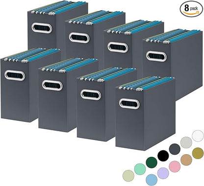 Oterri File Organizer, Small Storage Box, Cardboard File Folder Organizer, Collapsible File Box, Hanging File Organizer for Letter Size, Portable File Box with Handle, Only Box (Dark Grey,8 Packs)