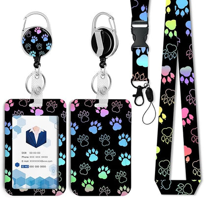 Dog paw Badge Holder with Retractable Reel and Breakaway Lanyard，Badge Clips Retractable Heavy Duty Badge Reel，Keychain，ID Holder with Breakaway Lanyard for School Nurse Office Teen