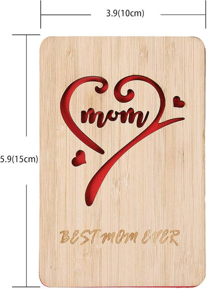 Wooden Mother's Day Card, Best Mom Ever Birthday Card,Handmade Bamboo Birthday Gifts for Mum/Her/Wife