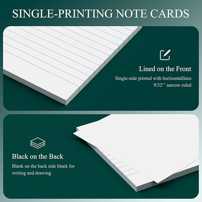 4x6 Note Cards White Index Cards, 300 Count Ruled Index Cards 4x6 in, Lined Notecards Flash Cards Study for School, Lined Note Index Card, Lined on Front, Blank on Back Card Stock 4 x 6, White