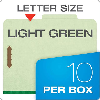 Pendaflex PFX1157G Four-Section Pressboard Folders, Letter, 2/5 Tab, Light Green (Box of 10)