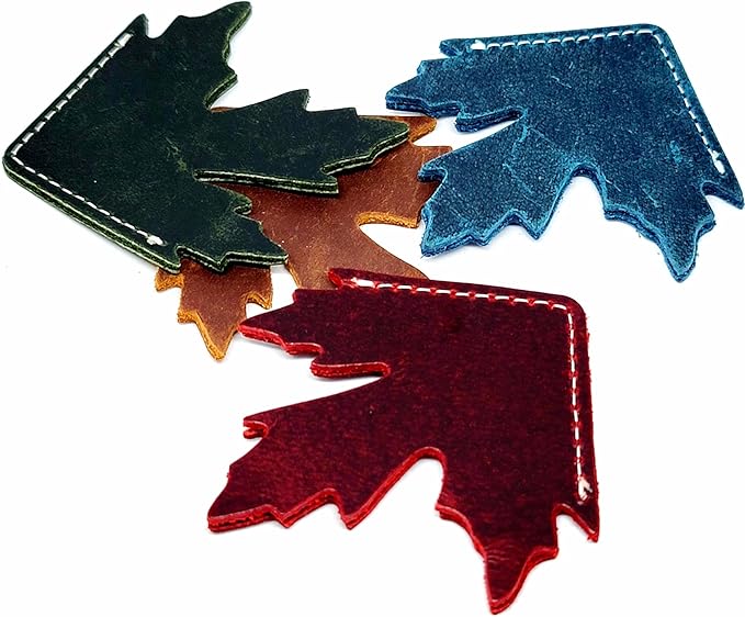 Bookmark-4 -Corner Leather Bookmarks- Leather Bookmark-Maple Leaf-Bookmarks- Reader Gifts- Book Lover Gifts- Book Club Gifts- Book Accessories for Reading Lovers-Cute Bookmarks