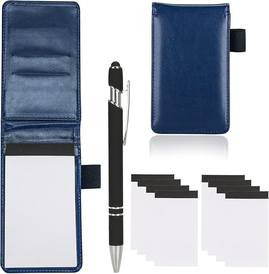 Camelmother 10Pocket Notebook Small Notepad Holder Set 3 x 5 Inch with Pen Small notebooks note pads Leather Notepad (blue plain)