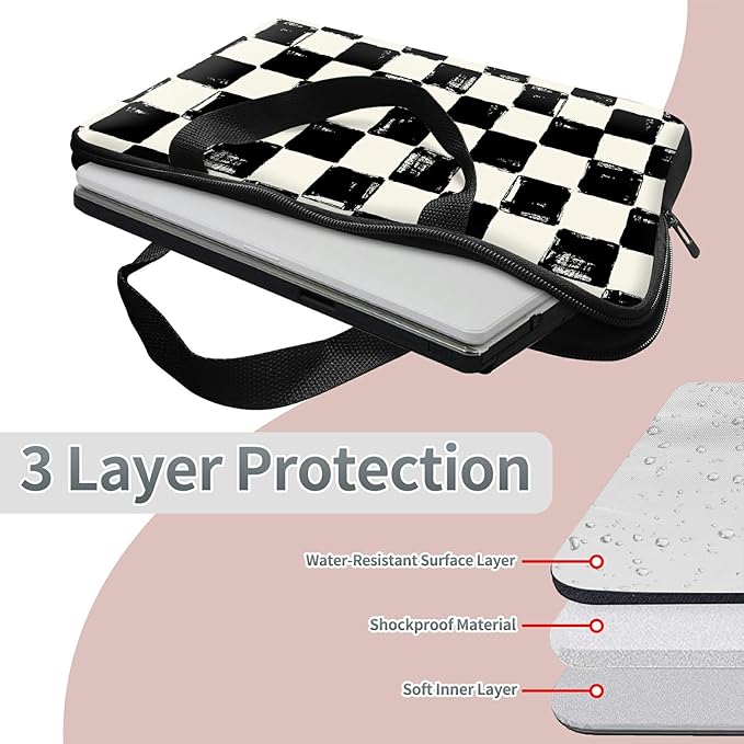 Universal Tablet Laptop Sleeve Case 10 inch, Black and White Checkered Slim Carrying Case Durable Handbag Travel Laptop Bag for 7 to 10-inch Laptops/Notebook/Kids Tablet/ipad/eBook Readers