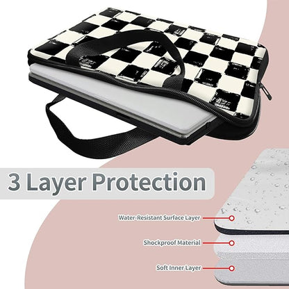 Universal Tablet Laptop Sleeve Case 10 inch, Black and White Checkered Slim Carrying Case Durable Handbag Travel Laptop Bag for 7 to 10-inch Laptops/Notebook/Kids Tablet/ipad/eBook Readers