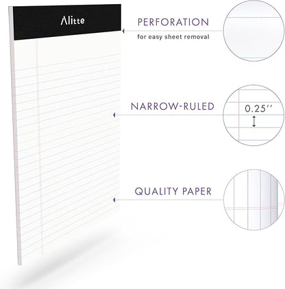 Legal Notepads 5x8, Pack of 6 - Perforated Narrow Ruled Writing Pad - Premium Thick Paper, No Ink Bleeding - Blank Legal Pads For Home, Office, School, Business - 50 Sheets Per Notebook