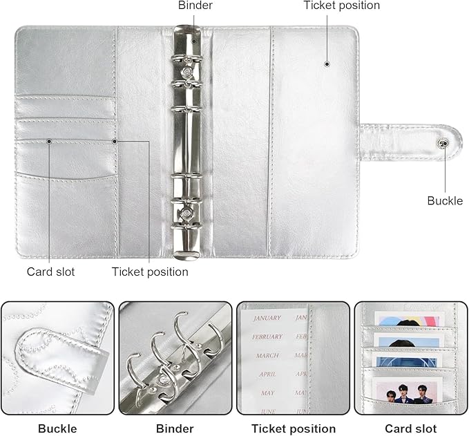 A6 PU Leather Cotton-Padded Binder 6-Ring Notebook Binder Cover with Silver Keychain for A6 Filler Paper, Refillable A6 Personal Planner Budget Binder with Magnetic Buckle Closure