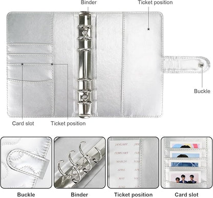 A6 PU Leather Cotton-Padded Binder 6-Ring Notebook Binder Cover with Silver Keychain for A6 Filler Paper, Refillable A6 Personal Planner Budget Binder with Magnetic Buckle Closure