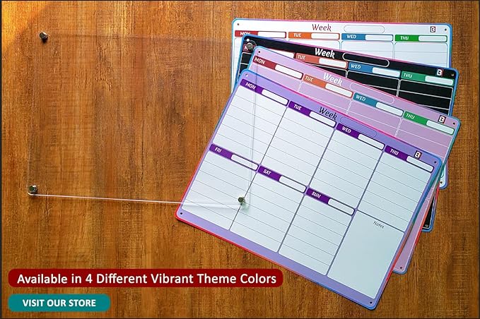 Pink Fridge Calendar - Acrylic calendar for fridge - 2 PCS Magnetic calendar for refrigerator | Monthly Planner, Weekly Planner with Removable template - 6 Dual Tip Vibrant Chalk Markers.