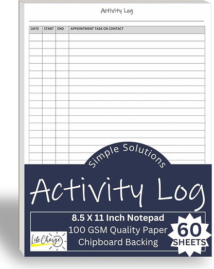 Activity Log Notepad, 60 Page Planning Pad to List a Task, Action or Contact. A Versatile Work Tool to Track Time & Organize Office Productivity. 8.5 X 11, A4 Sheets.