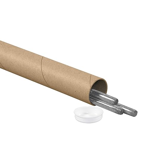 BOX USA BP1530K Mailing Tubes with Caps, 1 1/2" x 30", Kraft (Pack of 50)