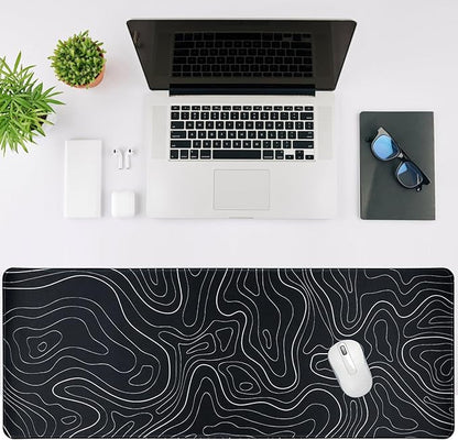 Gaming Mouse Pad Large 31.5 x 11.8in Topographic Keyboard Mousepad for Non-Slip Base and Stitched Edge, Extended Desk Pad XL Desk Mat (Black)