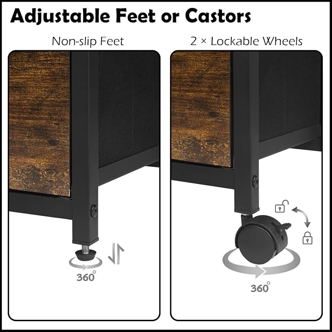 2 Tier Metal Mobile Under Desk Home Printer Stand with Storage Drawer Small File Cabinet for Home Office with Wheels Printer Tables for Small Spaces, Rustic Brown