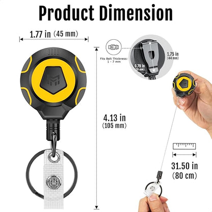 MNGARISTA Upgraded Heavy Duty Retractable Keychain with Belt Clip, 10 OZ Retraction, 31.5" Stainless Steel Cord, ID Badge Reel with Badge Strap and Key Ring, 2 Pack