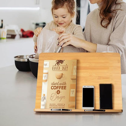 wishacc Book Stand, Extra Large (19.68 x 14 inches) Bamboo Wood Book Holder Recipe Stand for Thick Book Reading Hands Free