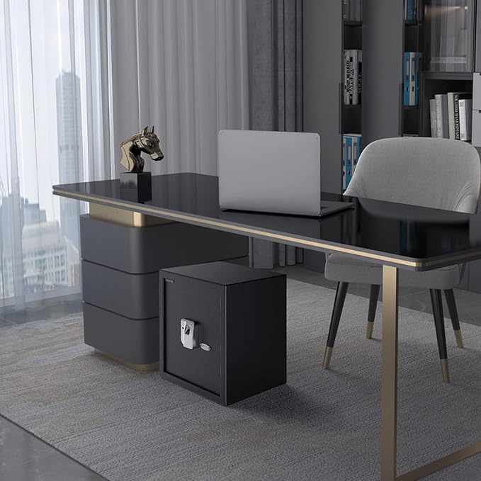 WASJOYE Fingerprint Biometric Safe Box, 2.0 Cu Ft Fireproof Safe Box with Finger Identification Key-Lock, Fingerprint Safe for Home Office Hotel Jewelry Document Passport Valuables Gun Safe Storage