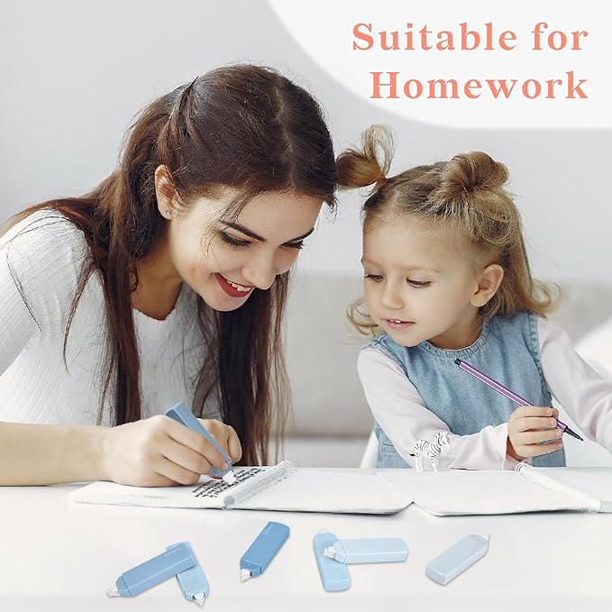 Temiary 6Pcs Mini White Out Tapes for Instant Correction, Cute Whiteout for Writing, Aesthetic Correction Tape Set Easy To Use for Students School Office Supplies (Blue)