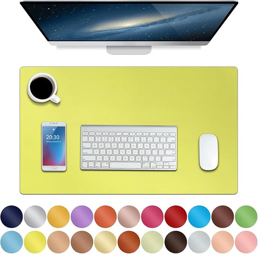 Boutilon Leather Desk Pad 24"x 14" Non-Slip Mouse Pad,Office Desk Mat,Waterprooft PU Leather Desk Blotter,Desk Pad Protector,Desk Writing Pad for Home Office Decor (S-Lemon)