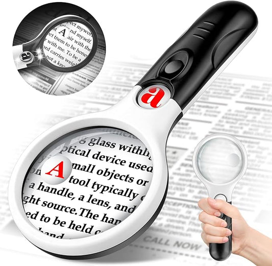 Compact Magnifying Glass with Lights,45X 10X 5X Small Handheld Lighted Magnifier, 3 LED Light Magnifying Glass for Reading Small Prints & Low Vision Seniors B&W