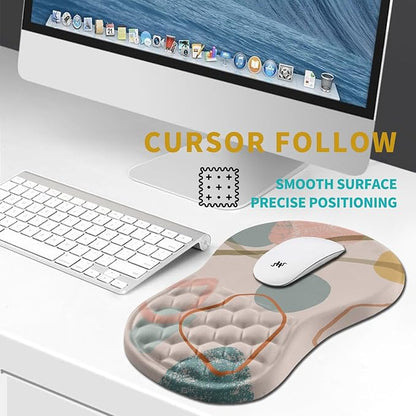 Hokafenle Ergonomic Mouse Pad Wrist Support, Wrist Rest Mousepad for Carpal Tunnel Pain Relief with Integrated Memory Foam Slope Massage Bulge (11.8x7.9 inch,Abstrac Art