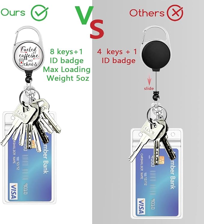 Gctriki Badge Reel Holder Retractable Heavy Duty with 360° Swivel Carabiner Clip, Funny Fueled by Caffeine and Chaos ID Holder Name Badge Clip RN Nurse Medical Badge Reel Retractable Keychain ID Clip