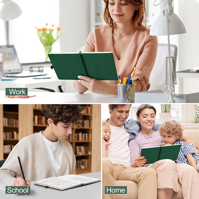 AHGXG Wide Ruled Notebook for School - Lined Journal for Women Men, 192 Numbered Pages, 100 GSM Thick Paper, A5 Hardcover Leather Notebook for Work, Writing, 5.7"×8.3" - Sage Green