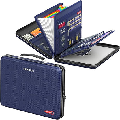 Fireproof File Organizer, Expanding File Folder with 13 Pockets, Portable Fireproof Document Box Hard-Shell Document Organizer Storage for Documents Laptop Passports Cards Blue