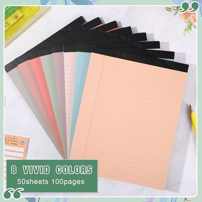 Fuutreo 8 Pcs 8.5'' x 11'' Colored Legal Pad Writing Pads Wide Ruled 50 Sheets Per Notepad Perforated Writing Notepad Office Supplies for School College Office Business (Retro Colors)