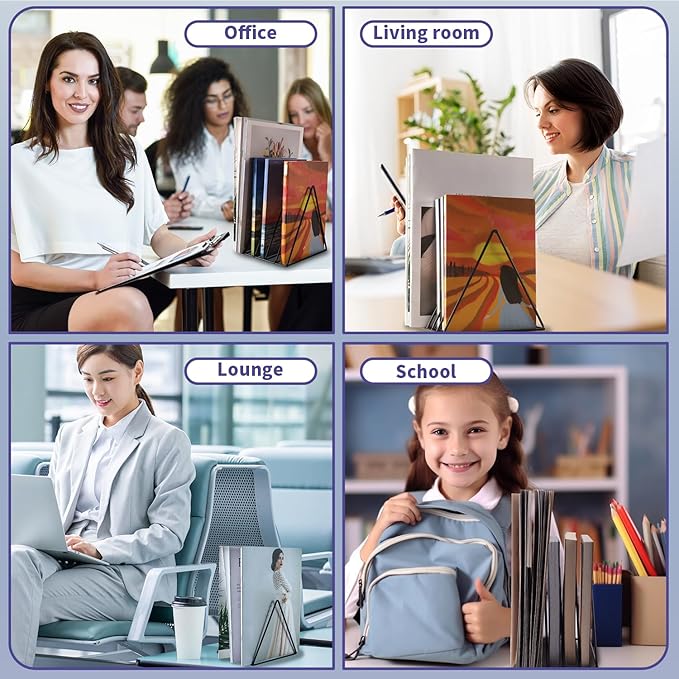 Goiio 2 Pcs Triangle File Holder, 5 Slot Metal Magazine Holder, for Office Home, Black