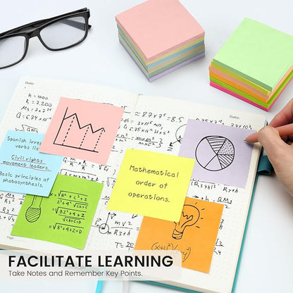 Sticky Notes, 12 Pads, 3x3 inches, Colorful Self-Stick Note Pads, Easy to Post in Office, Home, School - 12 Pastel Colors
