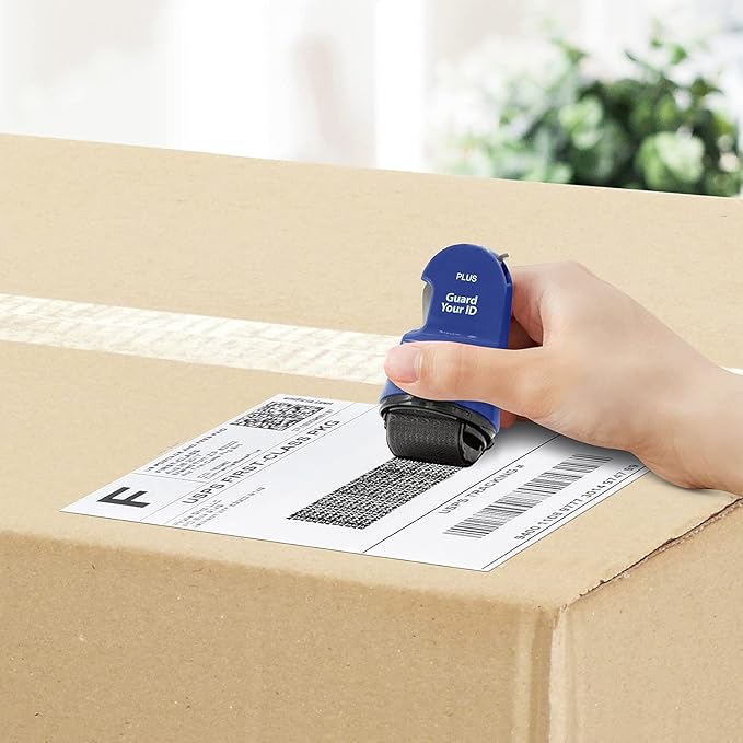 Guard Your ID 3 in 1 Wide Advanced Roller with Retractable Box & Envelope Opener and Identity Theft Prevention Security Stamp Blue