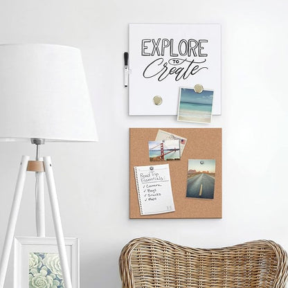 U Brands Tile Whiteboard and Bulletin Board Value Pack with Undated One Month Calendar, 14” x 14”, 2 Pieces