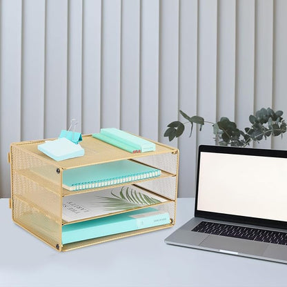 EASEPRES 3 Tier Desk Paper Organizer, Gold