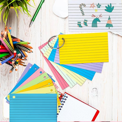 MotBach 180 PCS Index Cards Flash Cards with Binder Rings,4" x 6", Colored Ruled Memo Notecards Study Cards Scratch Pad Lined Studying Record To Do List for Home School Office Supplies