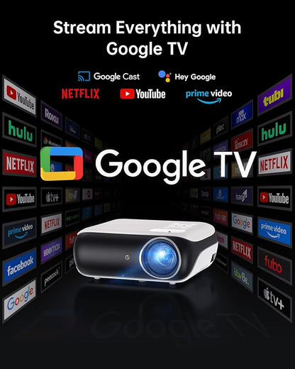 HAPPRUN Projector, Google TV Projector with WiFi and Bluetooth, 4K Support, Netflix-Licensed, HDR 10+, Native 1080P Outdoor Movie Projector, Smart Home Theater Projector Support Google Cast & Airplay