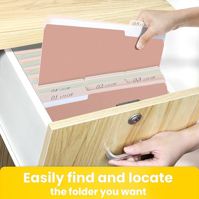 SUNEE File Folders Letter Size Pastel Colors, 250 Pack Manilla Folders 8.5 x 11 1/3-Cut Tabs, Colored File Folders Office Home School for Documents Files Paper