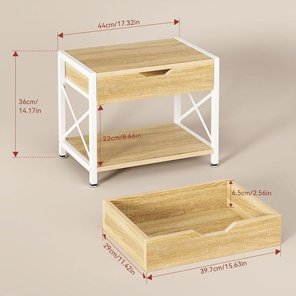 IBUYKE 2 Tier Desktop Printer Stand,Multi-Purpose Desk Organizer,Wooden Printer Stand with Drawer Storage for Folders,Books,for Fax Machine, Scanner,Home Office,Light Wood TLJ012R