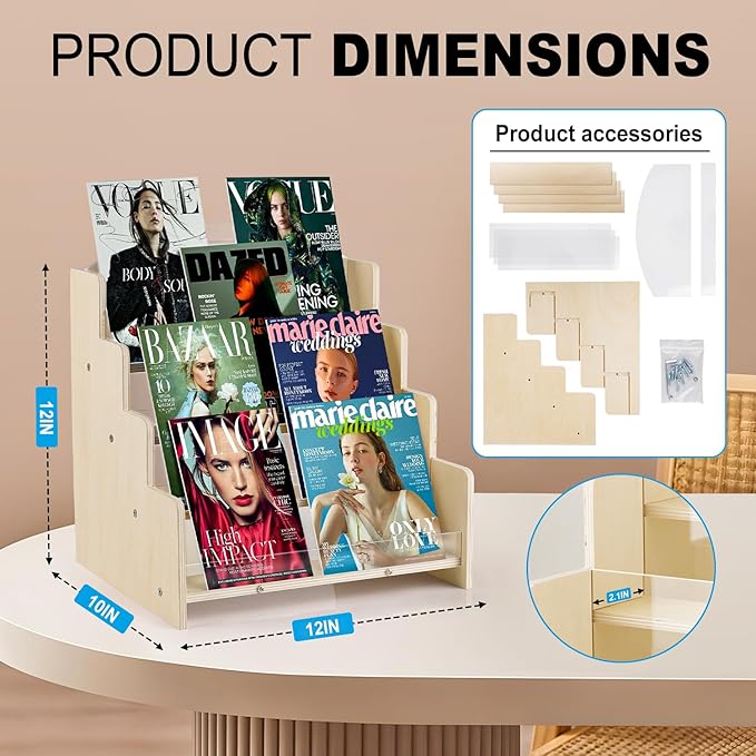 Greeting Card Display Stand , Acrylic Sticker Display Holder for Vendors, Counter Retail Display Rack , 4-Tiered Wooden/Acrylic Display stand for postcard /Brochure/Photos/Picture