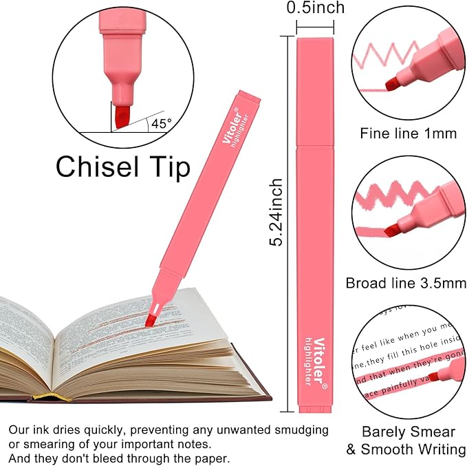 Vitoler Highlighters Assorted Colors,10pcs Cute Pastel Highlighters Multicolor Highlighters for Aesthetic Office School Supplies